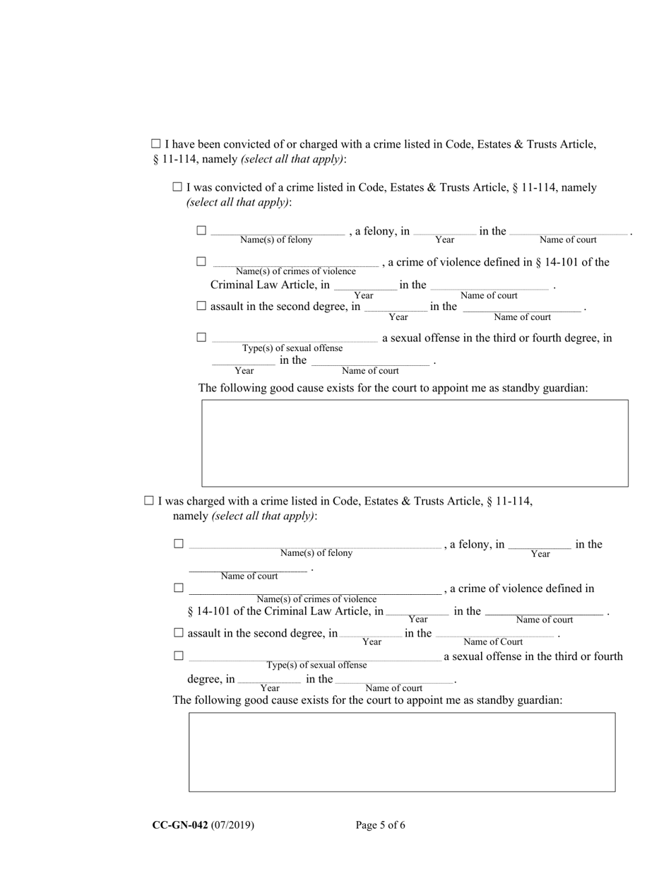 Form CC-GN-042 Petition by Standby Guardian (Judicial Appointment) - Maryland, Page 5