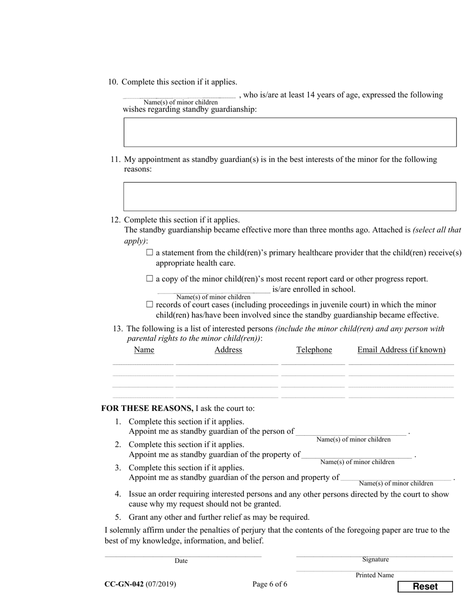Form CC-GN-042 Petition by Standby Guardian (Judicial Appointment) - Maryland, Page 6