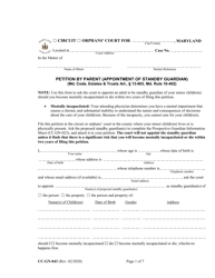 Document preview: Form CC-GN-043 Petition by Parent (Appointment of Standby Guardian) - Maryland