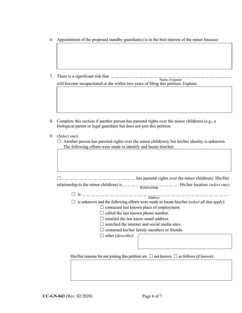 Form CC-GN-043 Petition by Parent (Appointment of Standby Guardian) - Maryland, Page 6