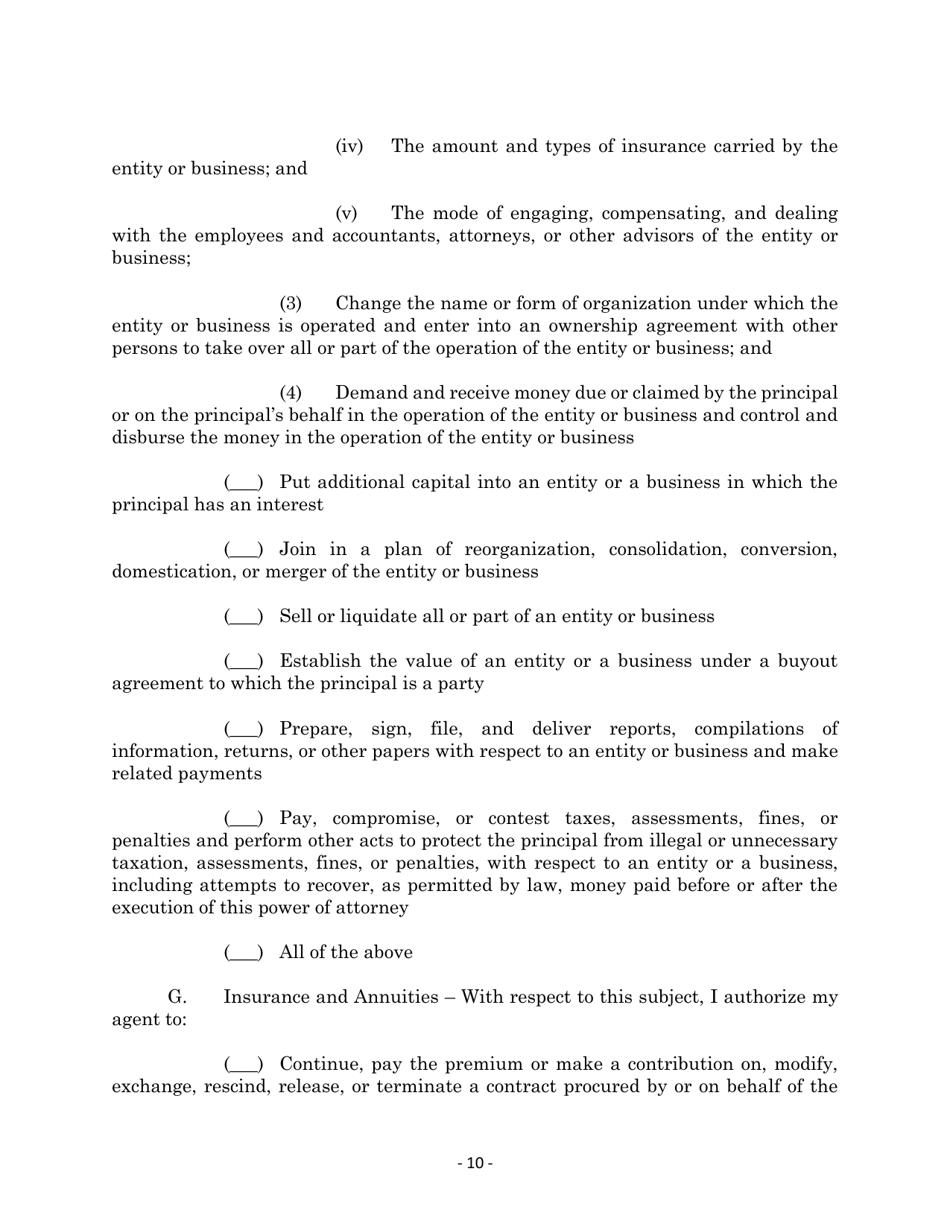 Maryland Statutory Form Limited Power of Attorney - Maryland, Page 10