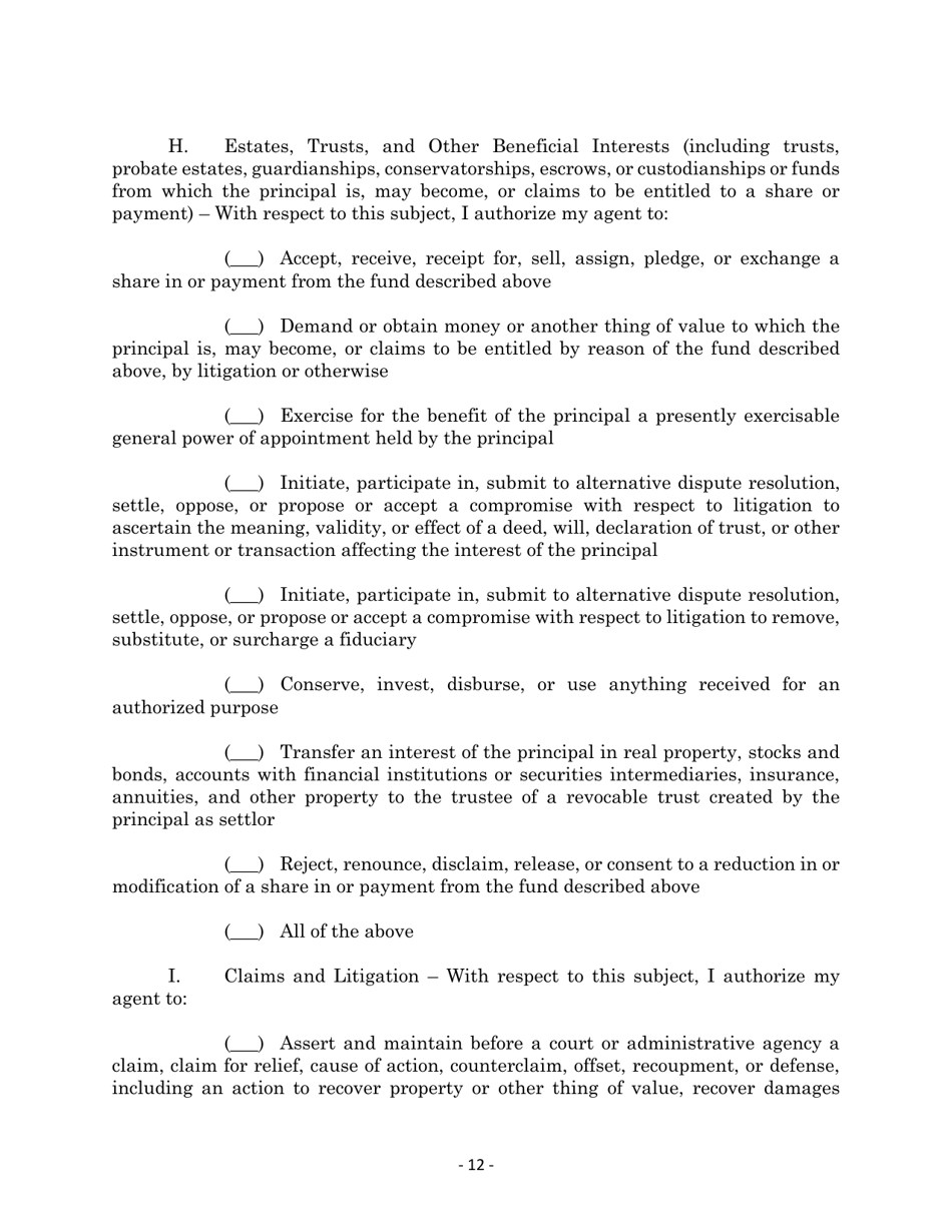 Maryland Statutory Form Limited Power of Attorney - Maryland, Page 12
