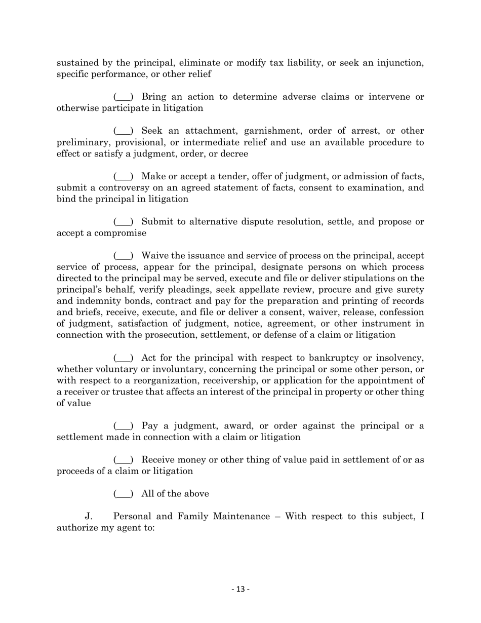 Maryland Statutory Form Limited Power of Attorney - Maryland, Page 13