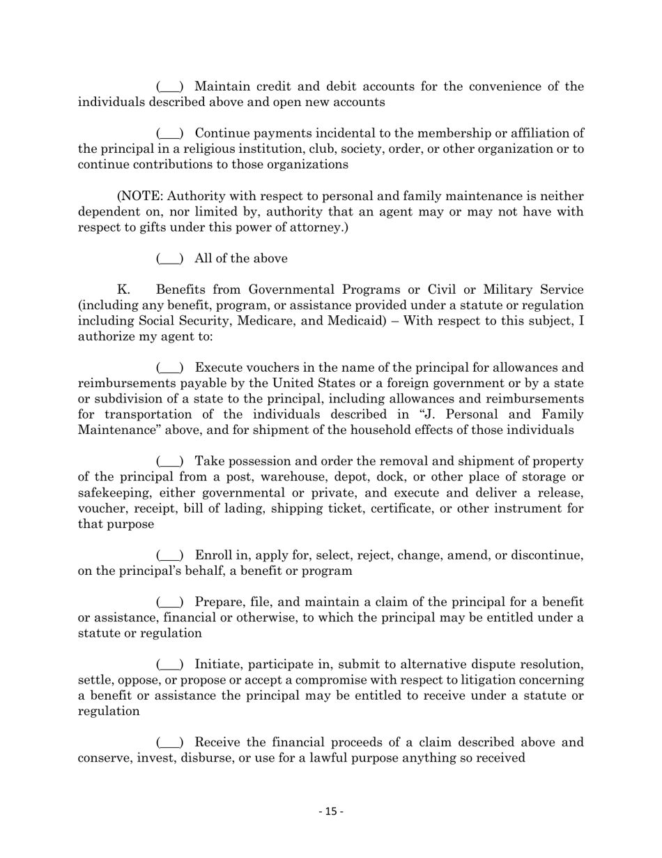 Maryland Statutory Form Limited Power of Attorney - Maryland, Page 15