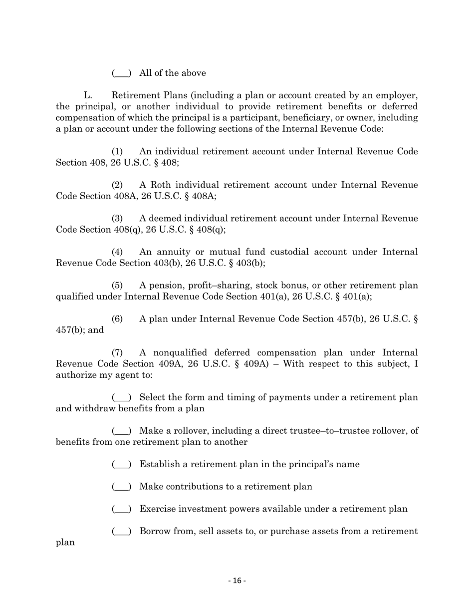 Maryland Statutory Form Limited Power of Attorney - Maryland, Page 16