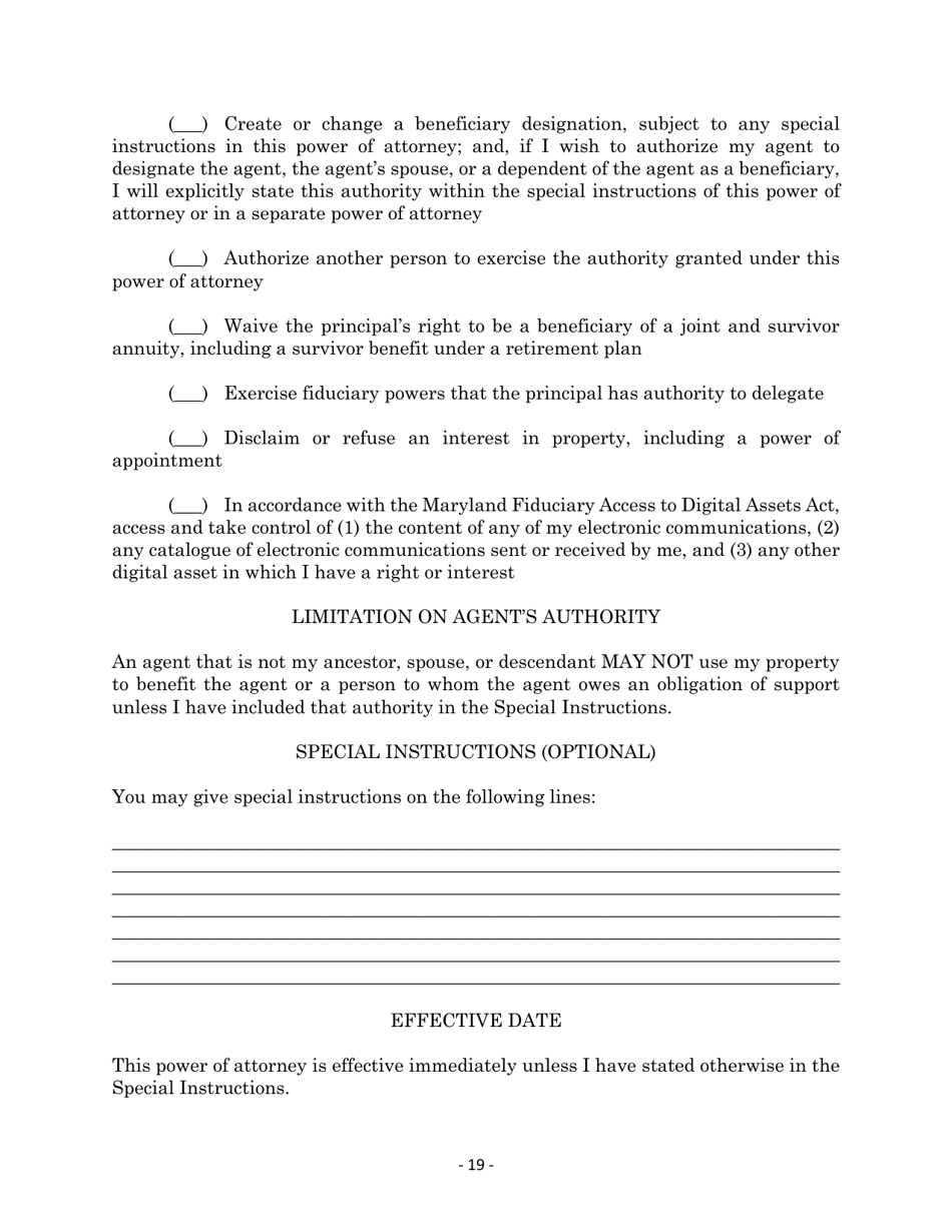 Maryland Statutory Form Limited Power of Attorney - Maryland, Page 19