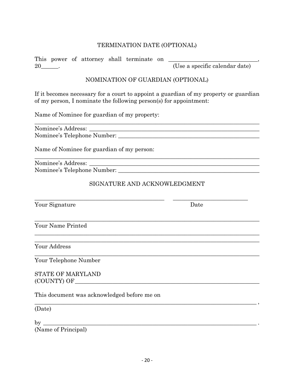 Maryland Statutory Form Limited Power of Attorney - Maryland, Page 20