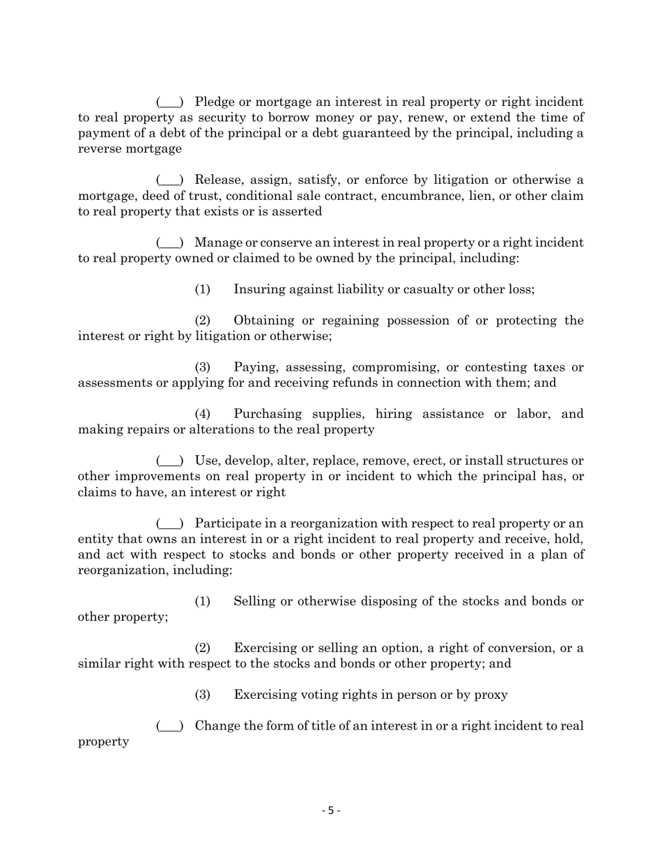 Maryland Statutory Form Limited Power of Attorney - Maryland, Page 5