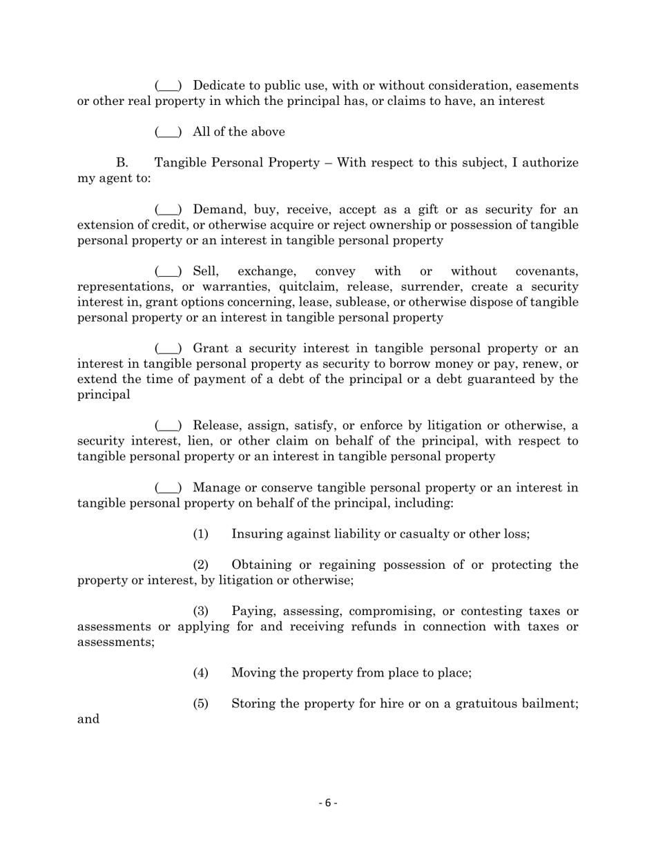 Maryland Statutory Form Limited Power of Attorney - Maryland, Page 6