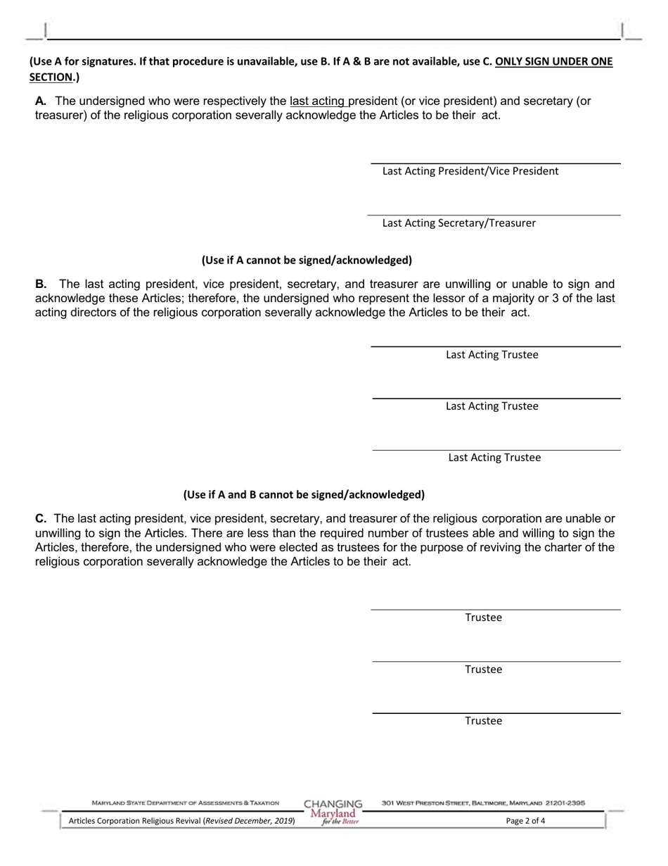 Religious Corporation Articles of Revival - Maryland, Page 2