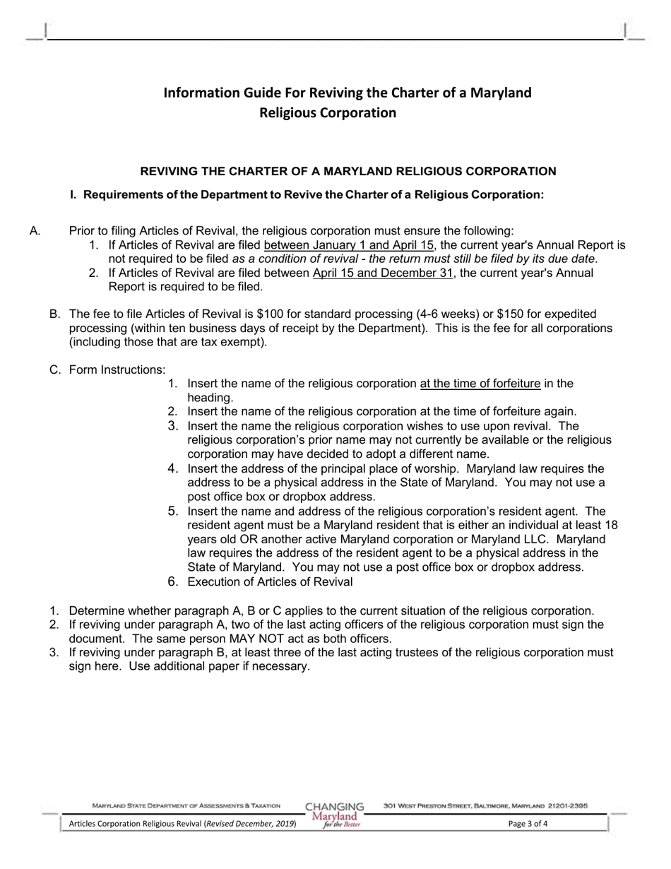 Religious Corporation Articles of Revival - Maryland, Page 3
