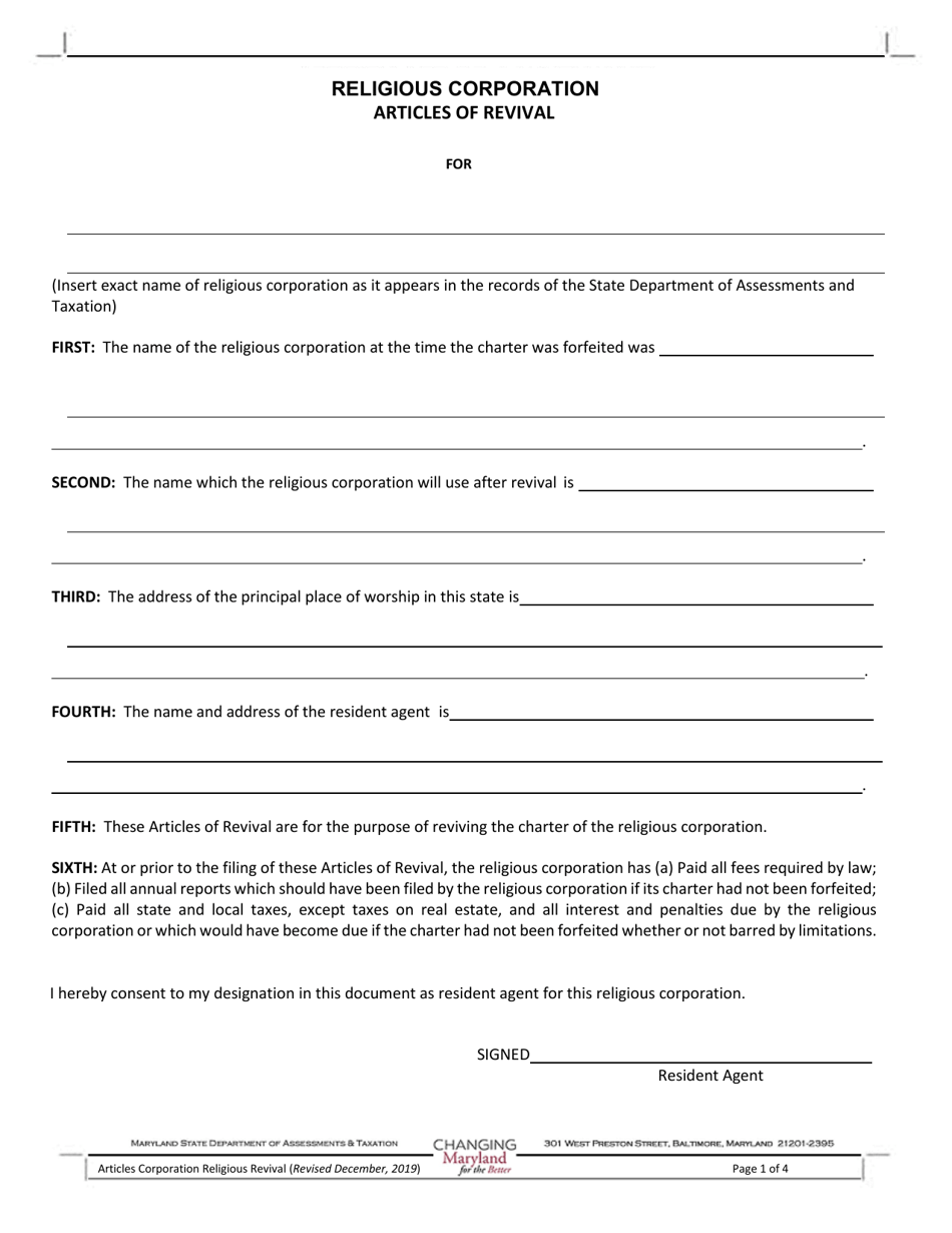 Maryland Religious Corporation Articles of Revival - Fill Out, Sign ...