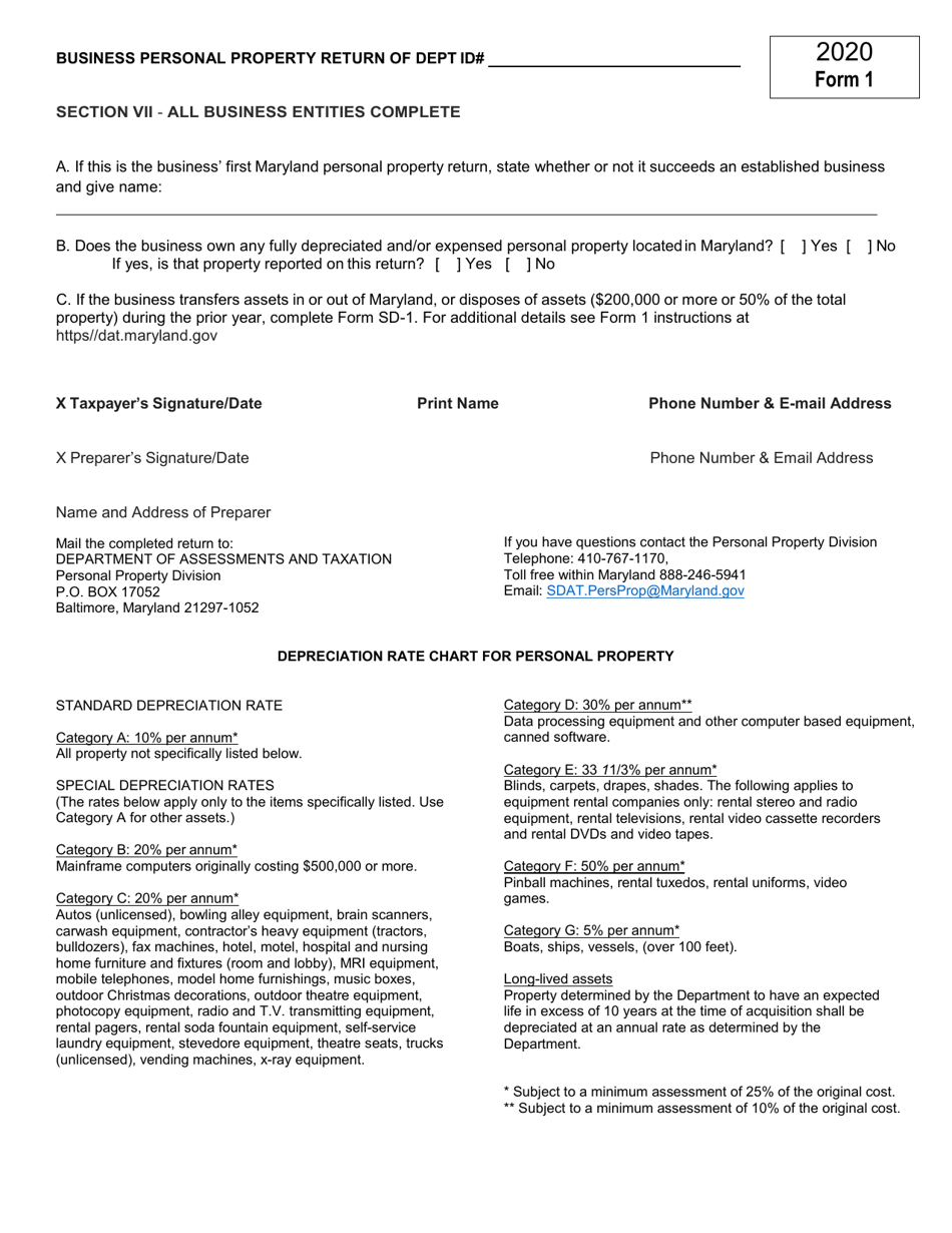 Form 1 Annual Report and Personal Property Tax Return - Maryland, Page 6
