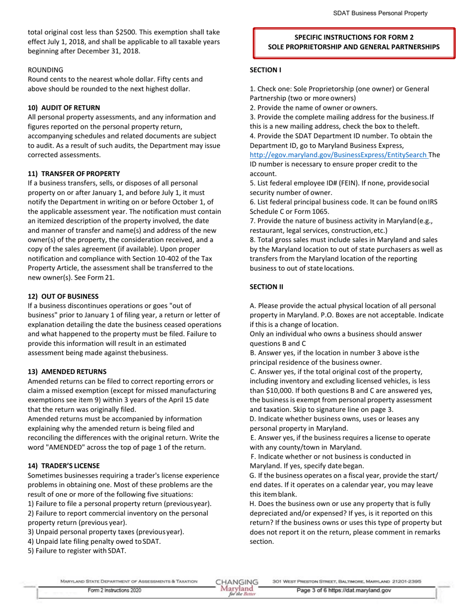 Instructions for Form 2 Business Personal Property Tax Return - Maryland, Page 3