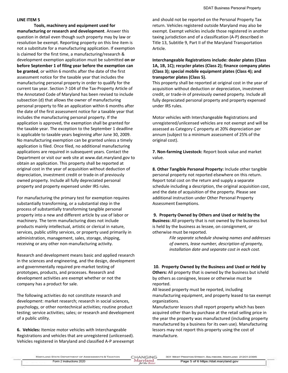 Instructions for Form 2 Business Personal Property Tax Return - Maryland, Page 5