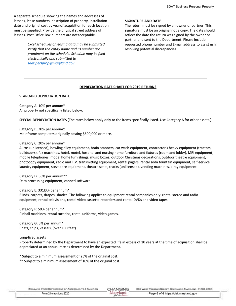 Instructions for Form 2 Business Personal Property Tax Return - Maryland, Page 6