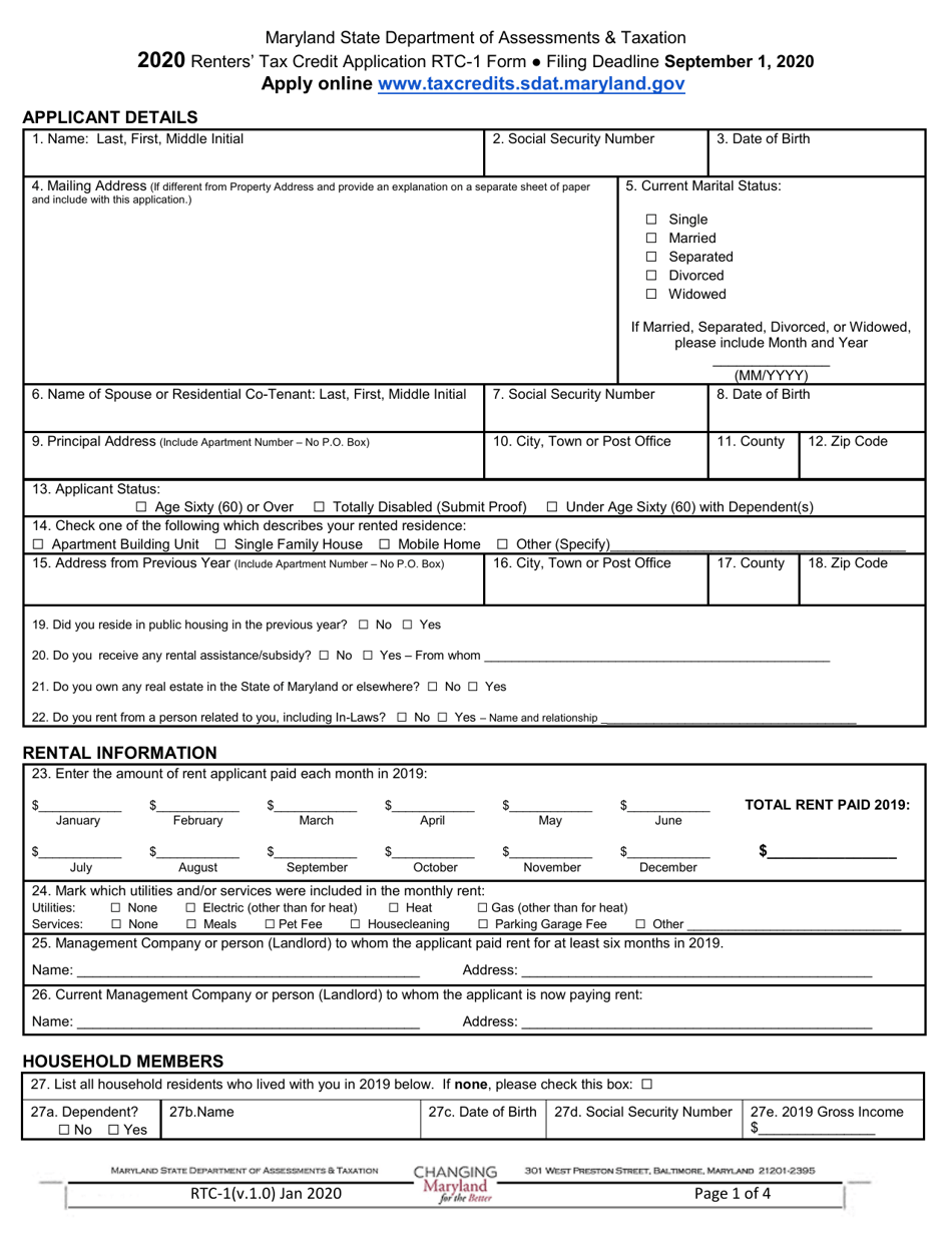 Form RTC 1 Download Fillable PDF Or Fill Online Renters Tax Credit 