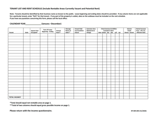 Document preview: Form RP-009 Tenant List and Rent Schedule (Include Rentable Areas Currently Vacant and Potential Rent) - Maryland