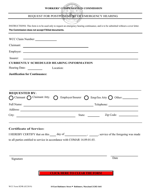 WCC Form H29R  Printable Pdf