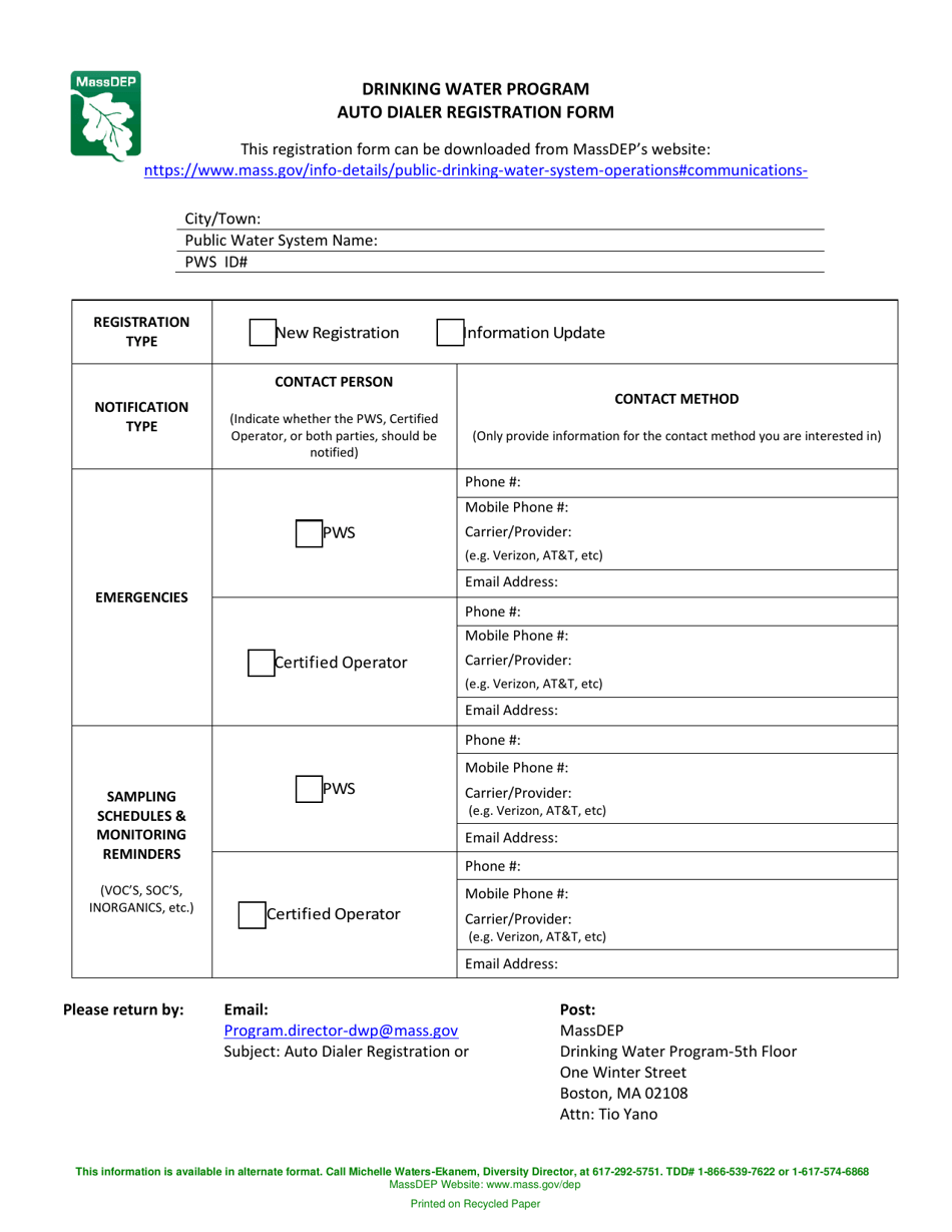 Auto Dialer Registration Form - Massachusetts, Page 1