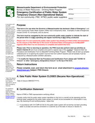 &quot;Emergency Certification of Public Water System Temporary Closure (Non-operational Status) - for Non-community (Tnc/Ntnc) Public Water Suppliers&quot; - Massachusetts