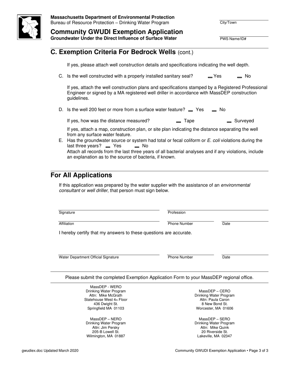 Groundwater Under the Influence of Surface Water - Community Groundwater Exemption Application - Massachusetts, Page 3