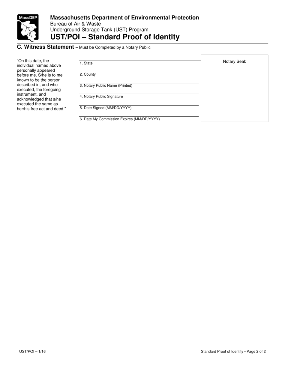 Form UST / POI Standard Proof of Identity - Massachusetts, Page 2