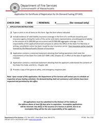 Form FP-043 Application for Certificate of Registration for on-Demand Fueling - Massachusetts
