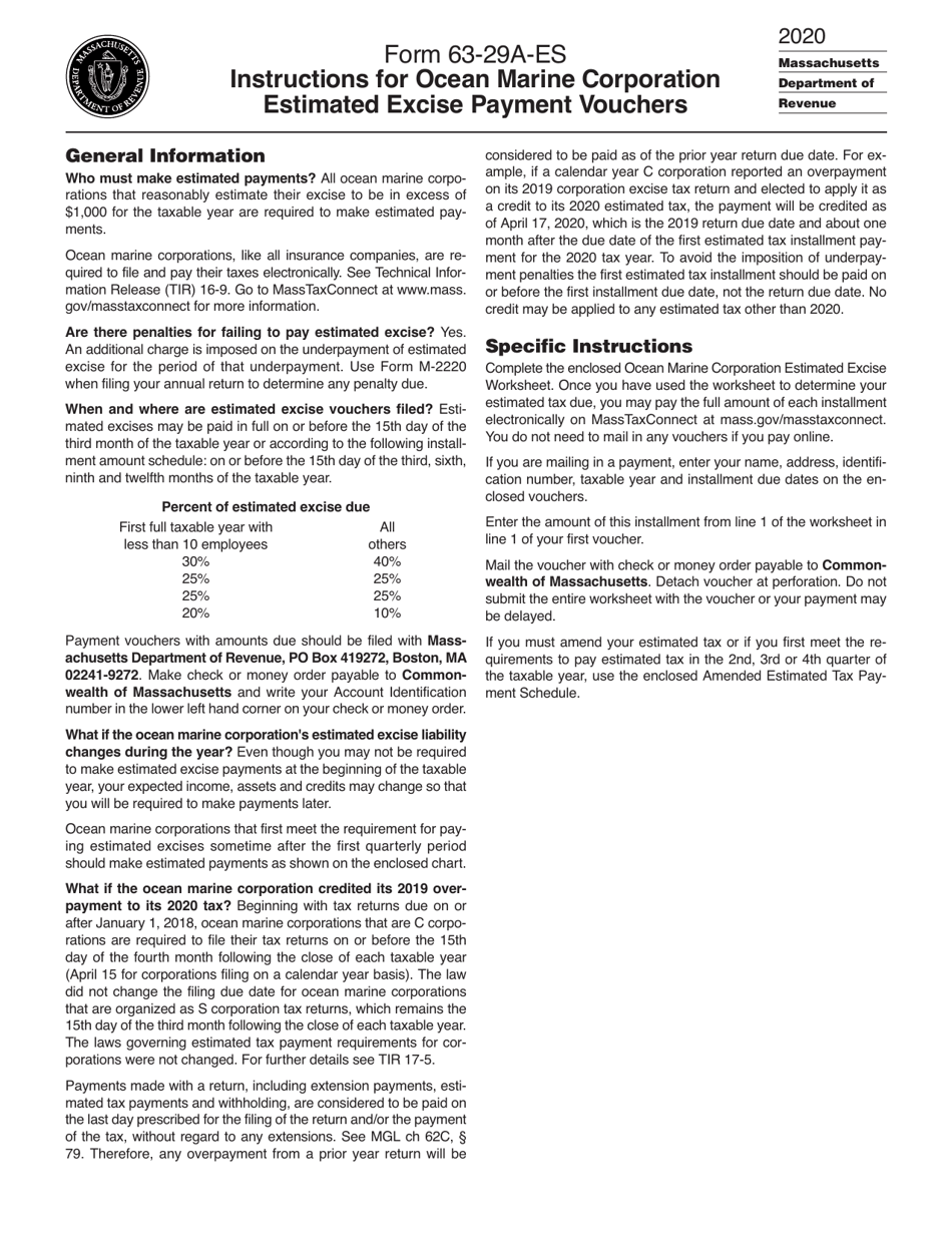 Form 63-29A-ES Ocean Marine Estimated Tax Payment Voucher - Massachusetts, Page 1