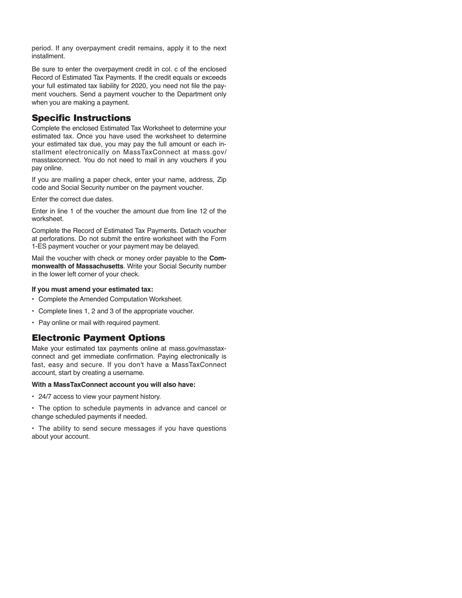 Form 1-ES Estimated Income Tax Payment Voucher - Massachusetts, Page 2