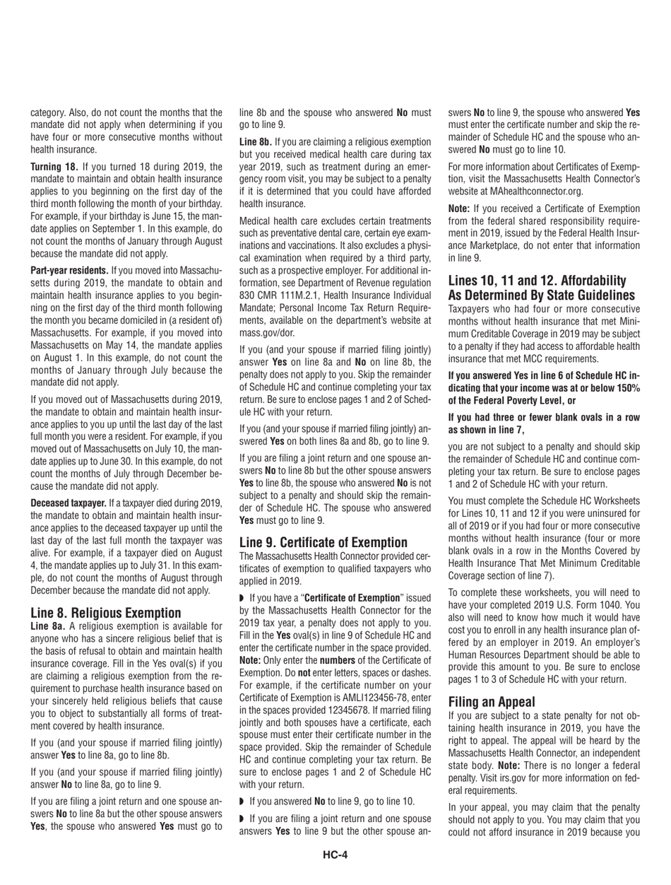 Instructions for Schedule HC Health Care Information - Massachusetts, Page 4