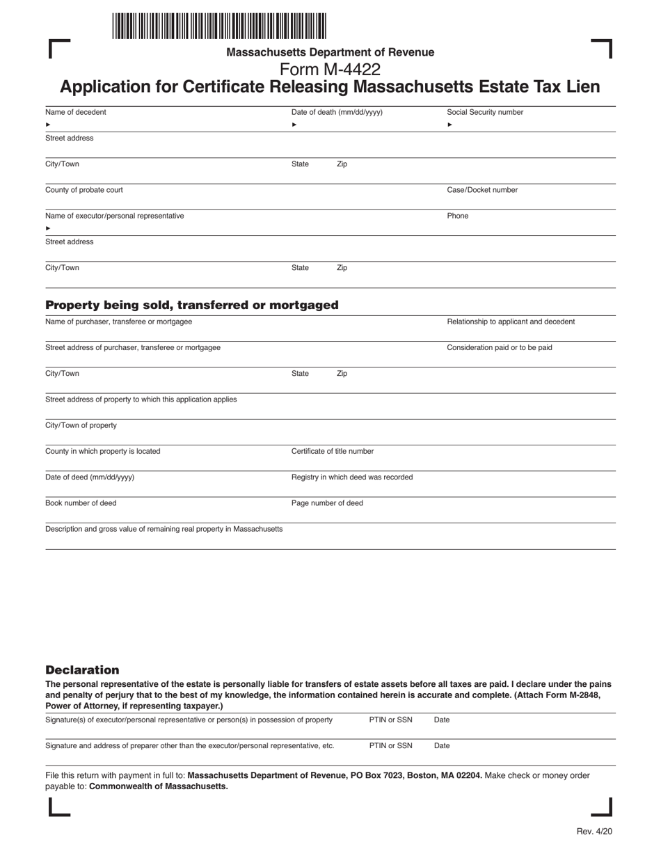 Form M4422 Download Printable PDF or Fill Online Application for