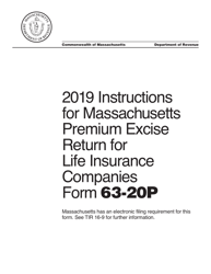 Instructions for Form 63-20P Premium Excise Return for Life Insurance Companies - Massachusetts