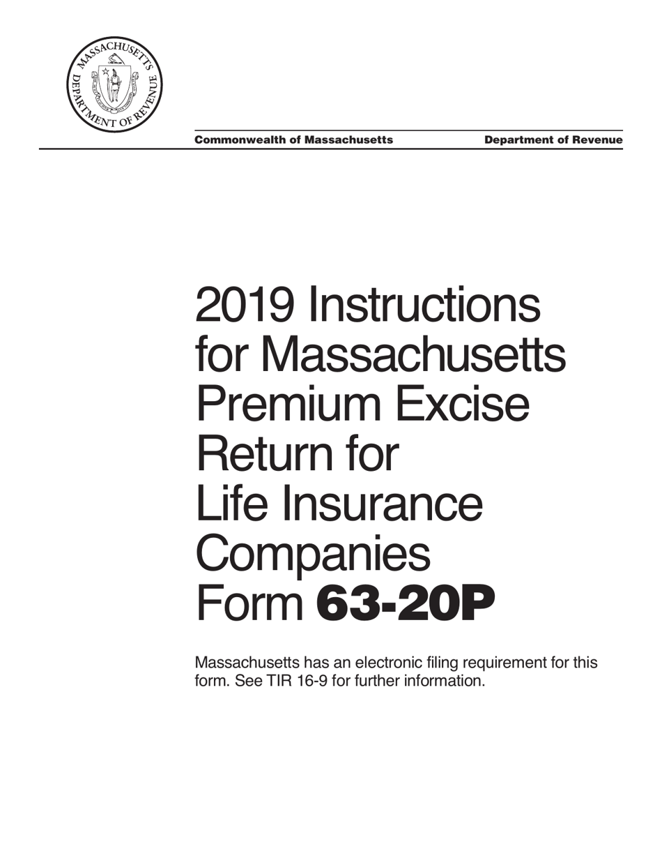 Instructions for Form 63-20P Premium Excise Return for Life Insurance Companies - Massachusetts, Page 1