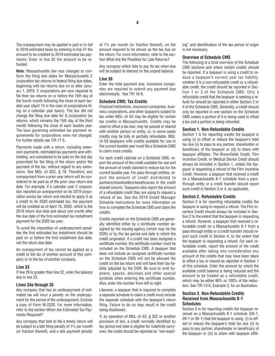 Instructions for Form 63-20P Premium Excise Return for Life Insurance Companies - Massachusetts, Page 4