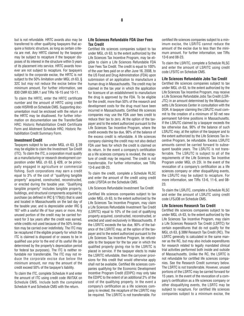 Instructions for Form 63-20P Premium Excise Return for Life Insurance Companies - Massachusetts, Page 8