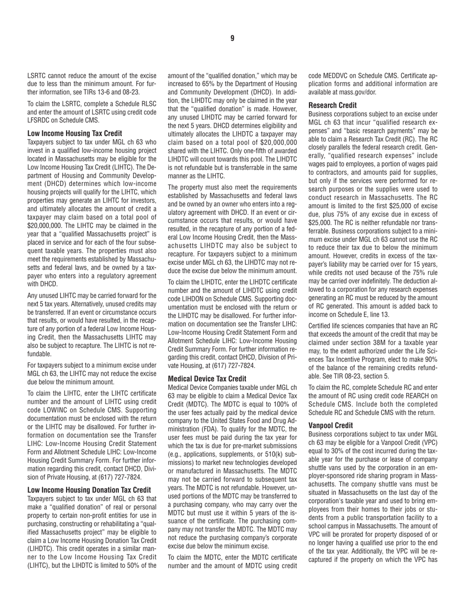 Instructions for Form 63-20P Premium Excise Return for Life Insurance Companies - Massachusetts, Page 9