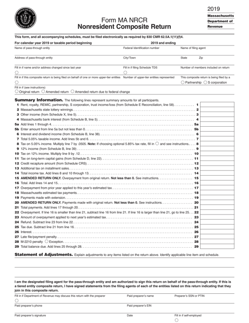 Form MA NRCR 2019 Printable Pdf