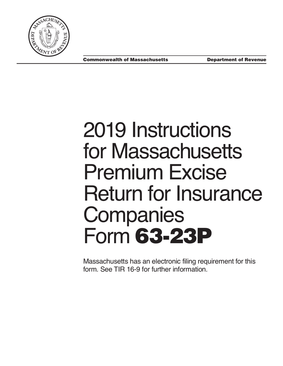 Instructions for Form 63-23P Premium Excise Return for Insurance Companies - Massachusetts, Page 1