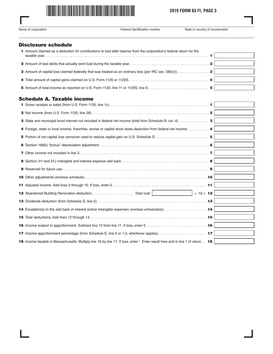 Form 63 FI Financial Institution Excise Return - Massachusetts, Page 3