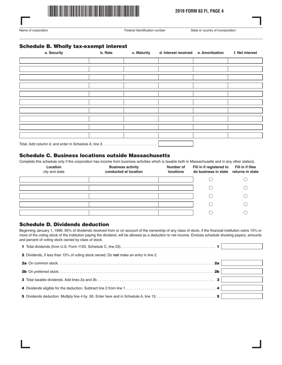 Form 63 FI Financial Institution Excise Return - Massachusetts, Page 4