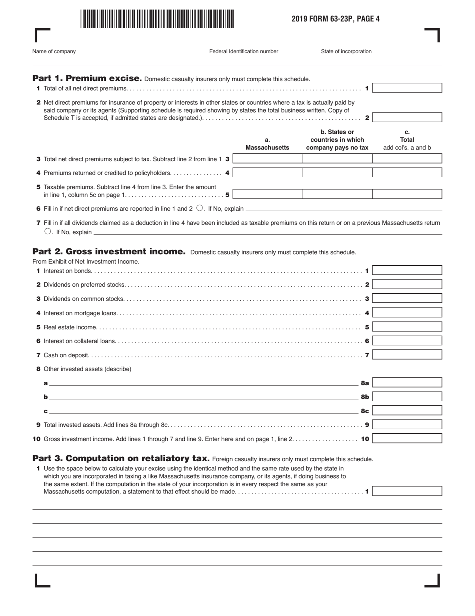 Form 63-23P Premium Excise Return for Insurance Companies - Massachusetts, Page 4