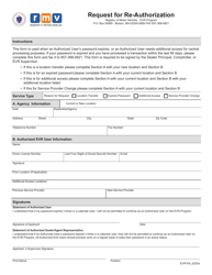 Document preview: Form EVR104 Request for Re-authorization - Massachusetts