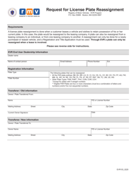 Form EVR103 Request for License Plate Reassignment - Massachusetts