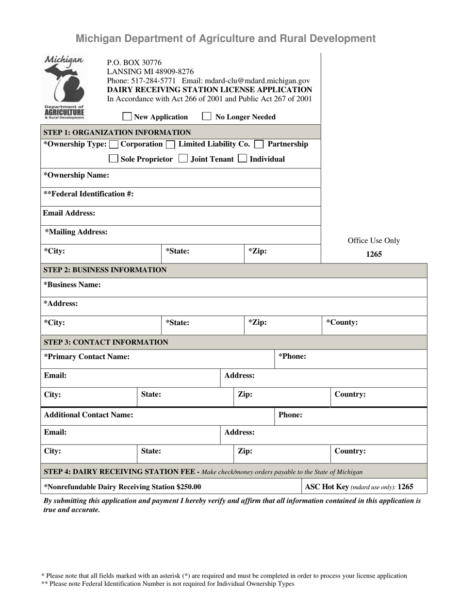 Michigan Dairy Receiving Station License Application - Fill Out, Sign ...