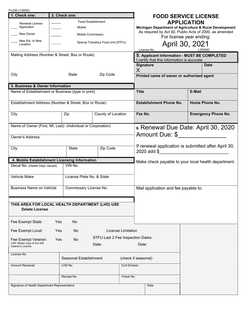 Form Fi 230 2021 Fill Out Sign Online And Download Printable Pdf Michigan Templateroller 5930