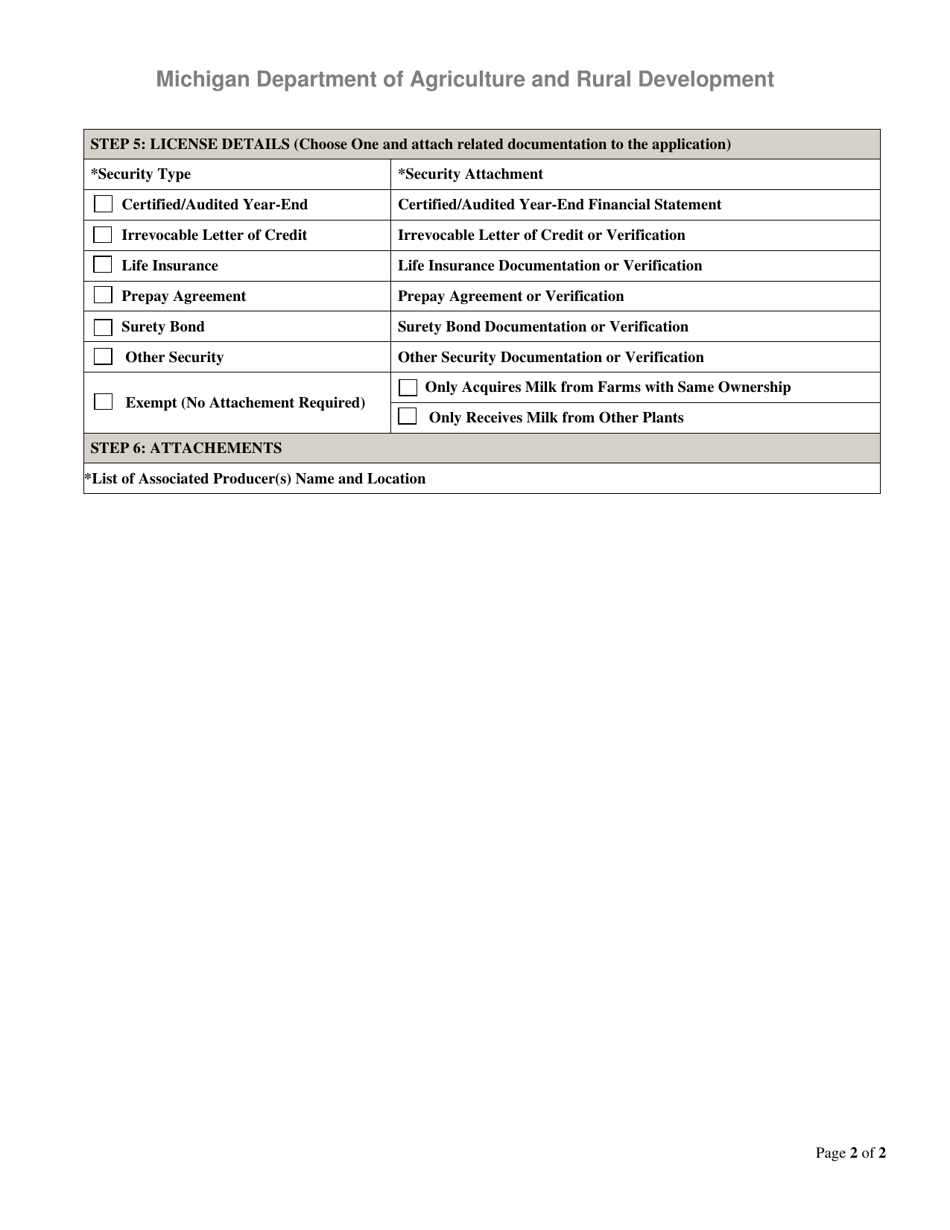 Dairy Manufacturing Plant License Application - Michigan, Page 2