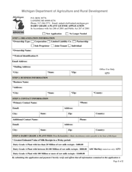 Dairy Grade a Plant License Application - Michigan