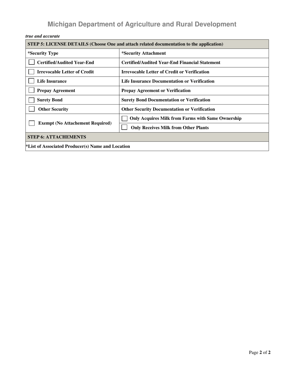 Michigan Dairy Grade a Plant License Application Download Printable PDF ...