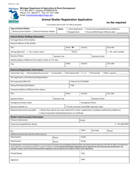 Form AH-025 Animal Shelter Registration Application - Michigan